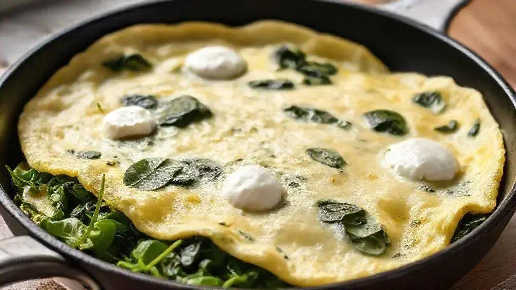 omelete de claras com espinafre e cottage
