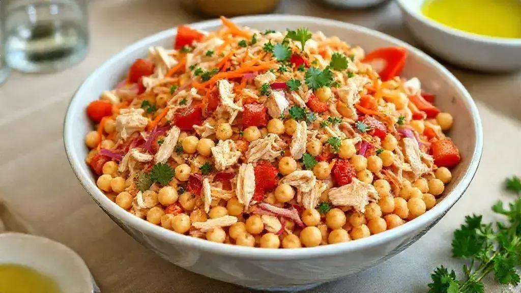 salada de grão-de-bico com frango