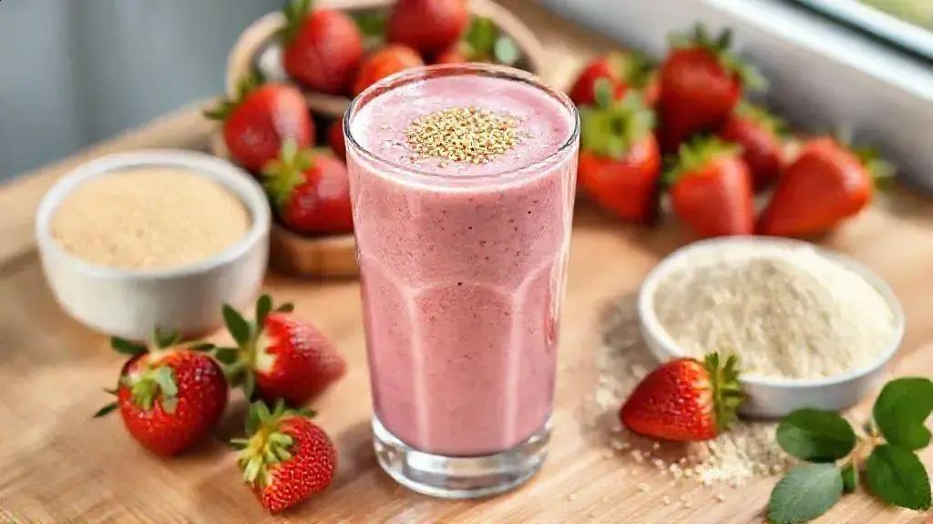 smoothie de morango com whey e linhaça